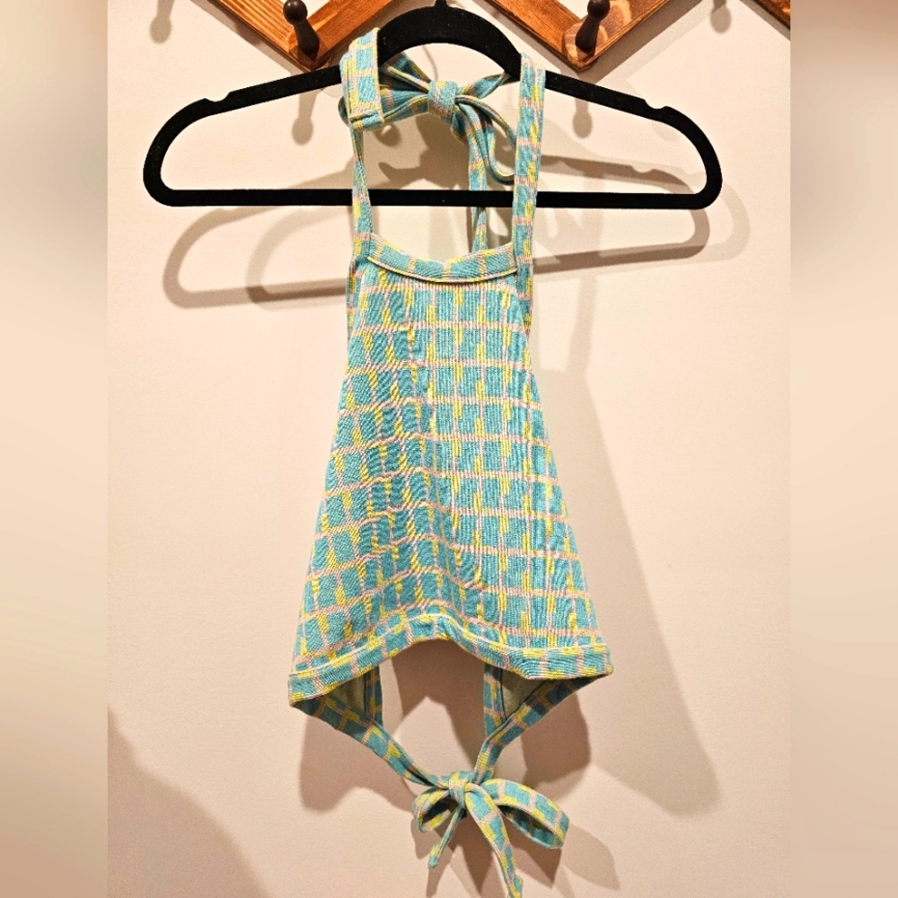 Zara Halter Top Tie Back Size Medium Blue Pink Yellow